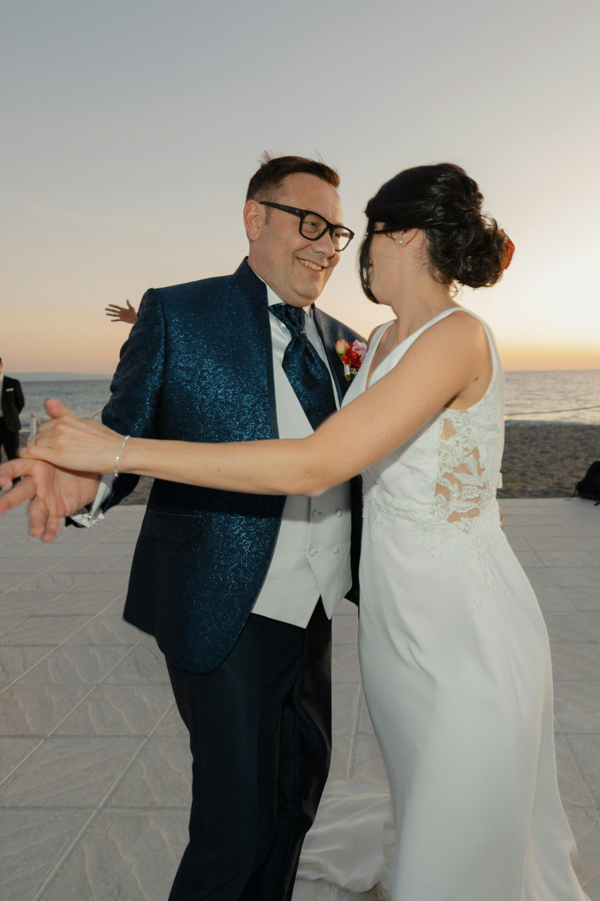 Wedding couple dancing together during an event dance lesson
